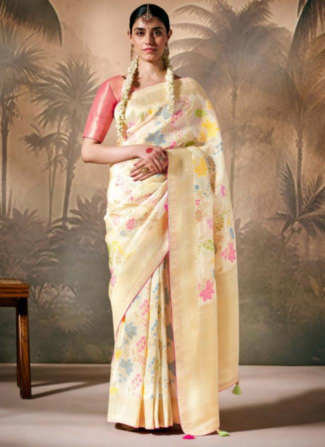 Munga Silk Biege Wedding Wear Weaving Saree